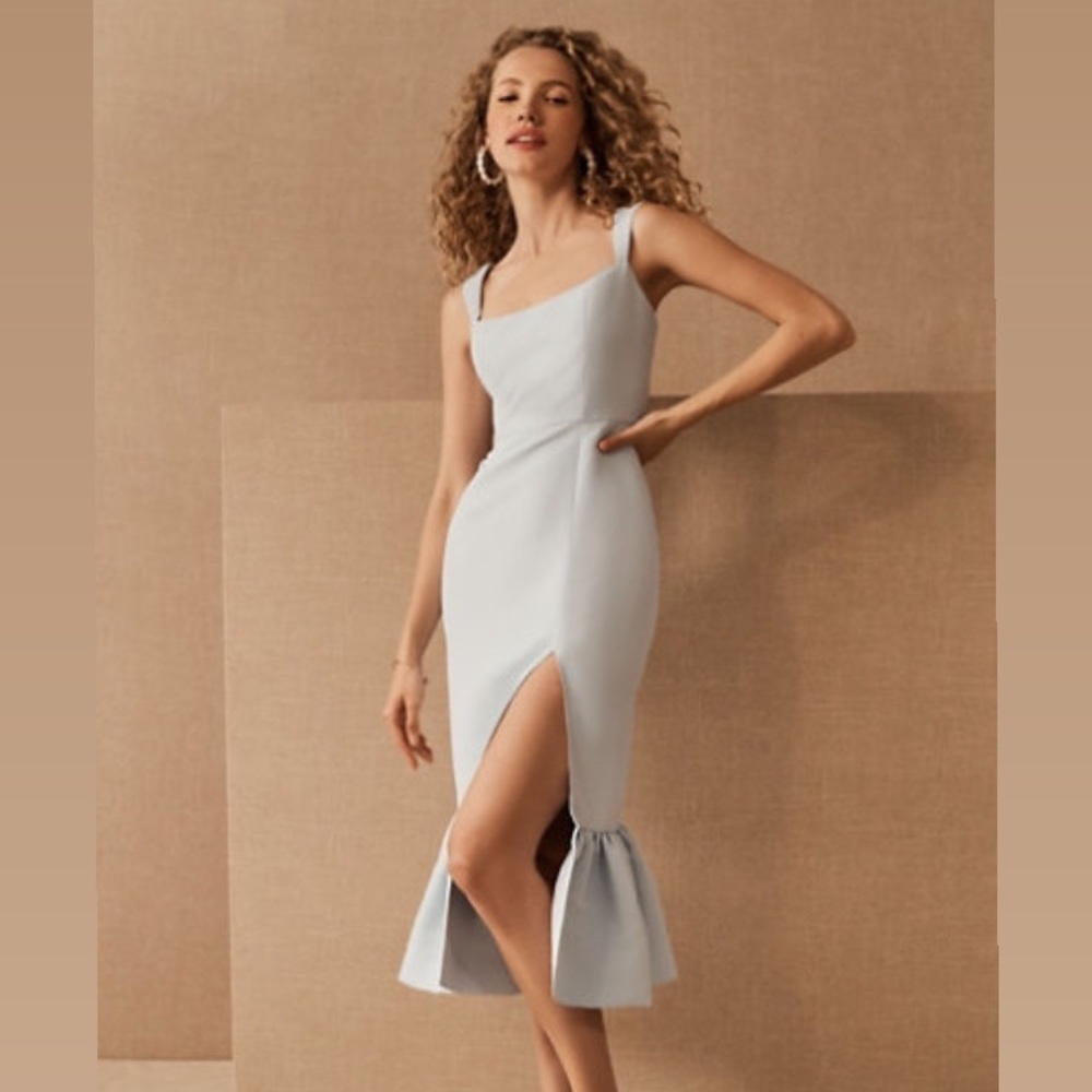 BHLDN / SACHIN & BABI ELIZA DRESS - Blue Midi with Ruffle Slit NWT 8